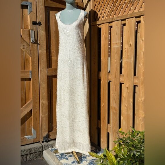 🆕 SIMKHAI 🧿 NWOT Bex Sequined Embellished Maxi Dress, Ivory - Sz US 10 - Picture 3 of 14